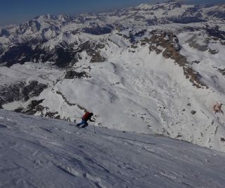 Off piste skiing in the Dolomites